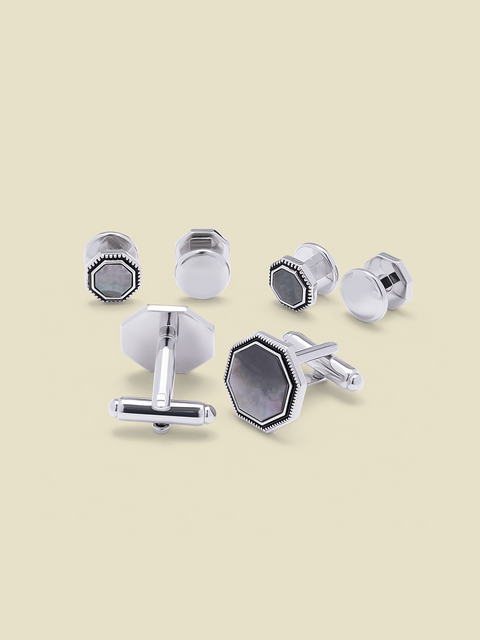 Octagon Milgrain Mother of Pearl Cufflinks & Studs Set