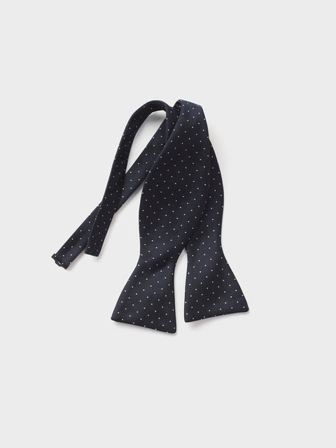 Navy Pindot Silk Bow Tie